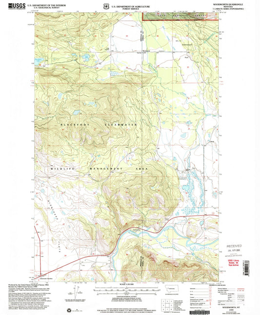 Classic USGS Woodworth Montana 7.5'x7.5' Topo Map Image