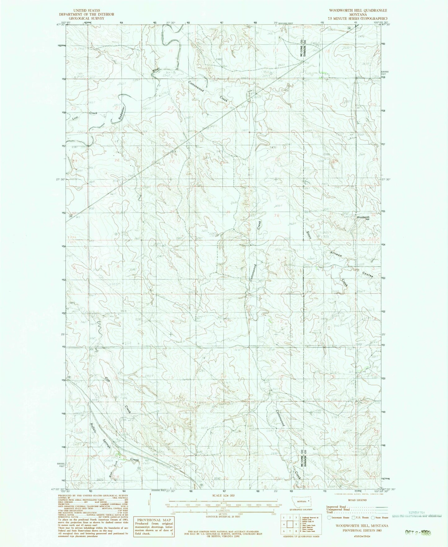 Classic USGS Woodworth Hill Montana 7.5'x7.5' Topo Map Image