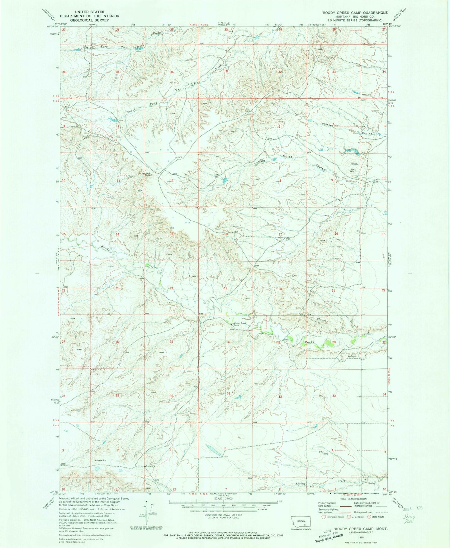 Classic USGS Woody Creek Camp Montana 7.5'x7.5' Topo Map Image