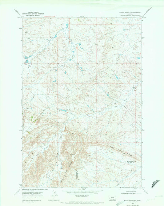 Classic USGS Woody Mountain Montana 7.5'x7.5' Topo Map Image