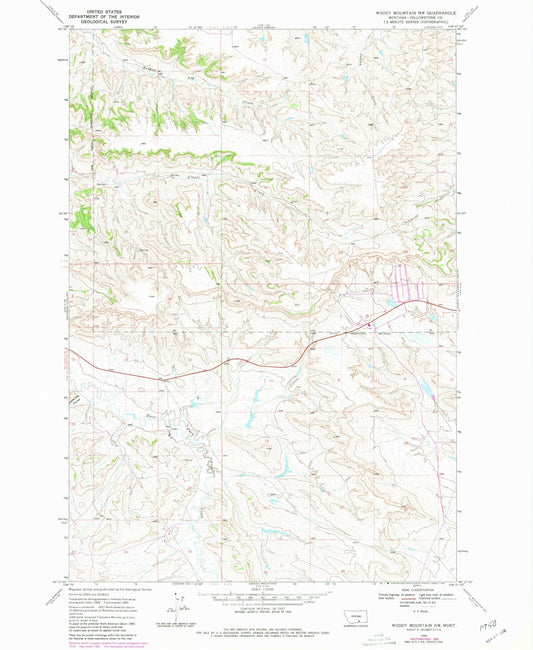 Classic USGS Woody Mountain NW Montana 7.5'x7.5' Topo Map Image