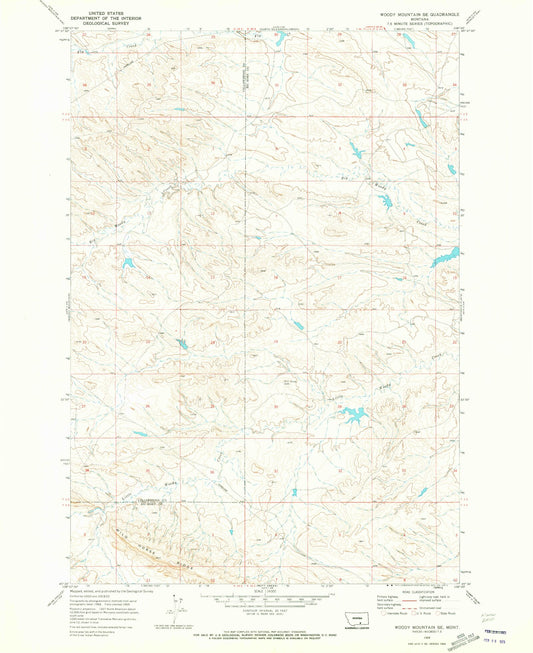 Classic USGS Woody Mountain SE Montana 7.5'x7.5' Topo Map Image
