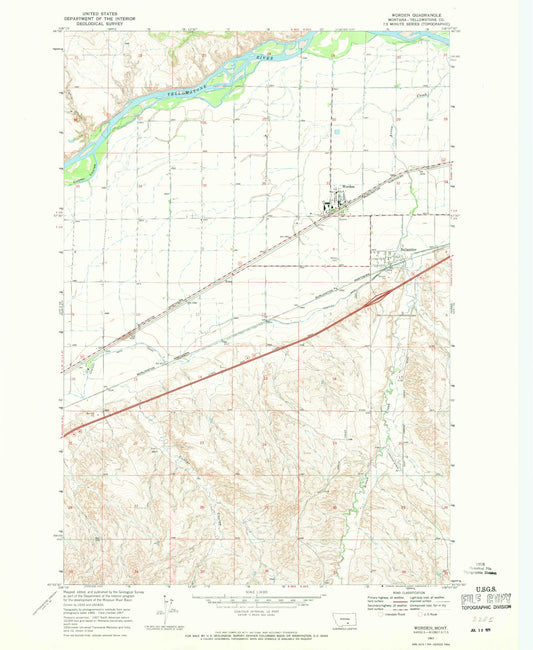 Classic USGS Worden Montana 7.5'x7.5' Topo Map Image
