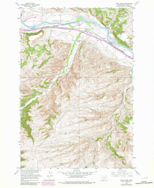 Classic USGS Work Creek Montana 7.5'x7.5' Topo Map Image