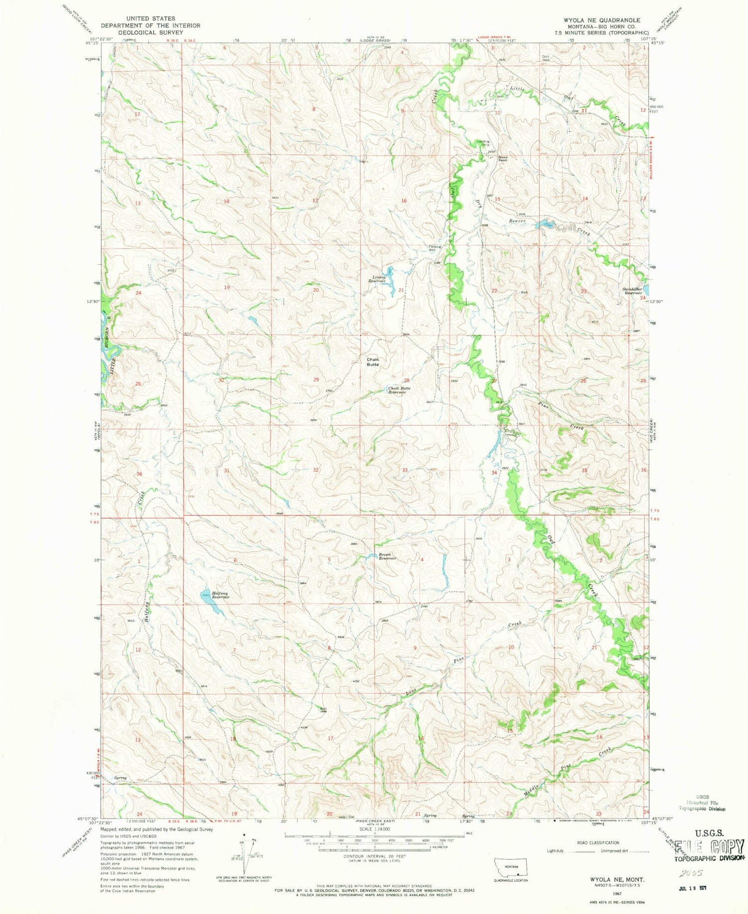 Classic USGS Wyola NE Montana 7.5'x7.5' Topo Map Image