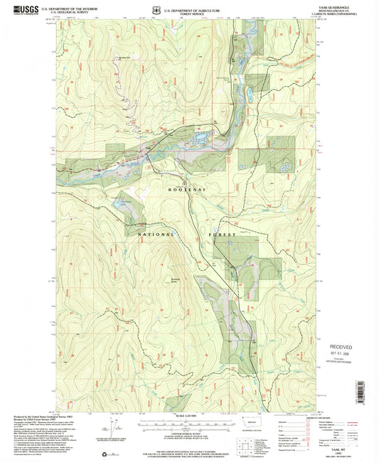 Classic USGS Yaak Montana 7.5'x7.5' Topo Map Image