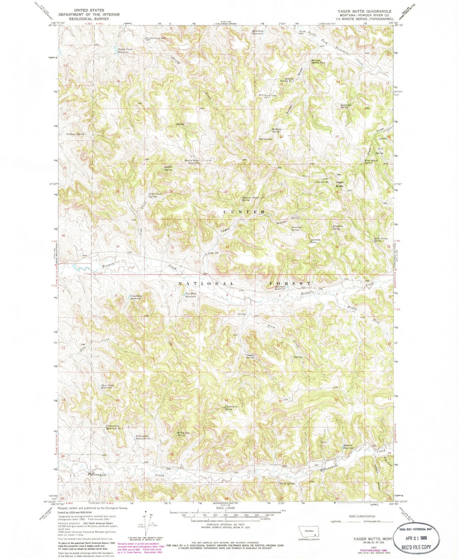 Classic USGS Yager Butte Montana 7.5'x7.5' Topo Map Image
