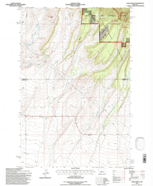 Classic USGS Yaple Bench Montana 7.5'x7.5' Topo Map Image
