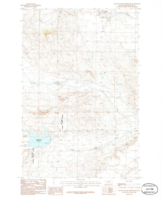Classic USGS Yellow Water Reservoir Montana 7.5'x7.5' Topo Map Image