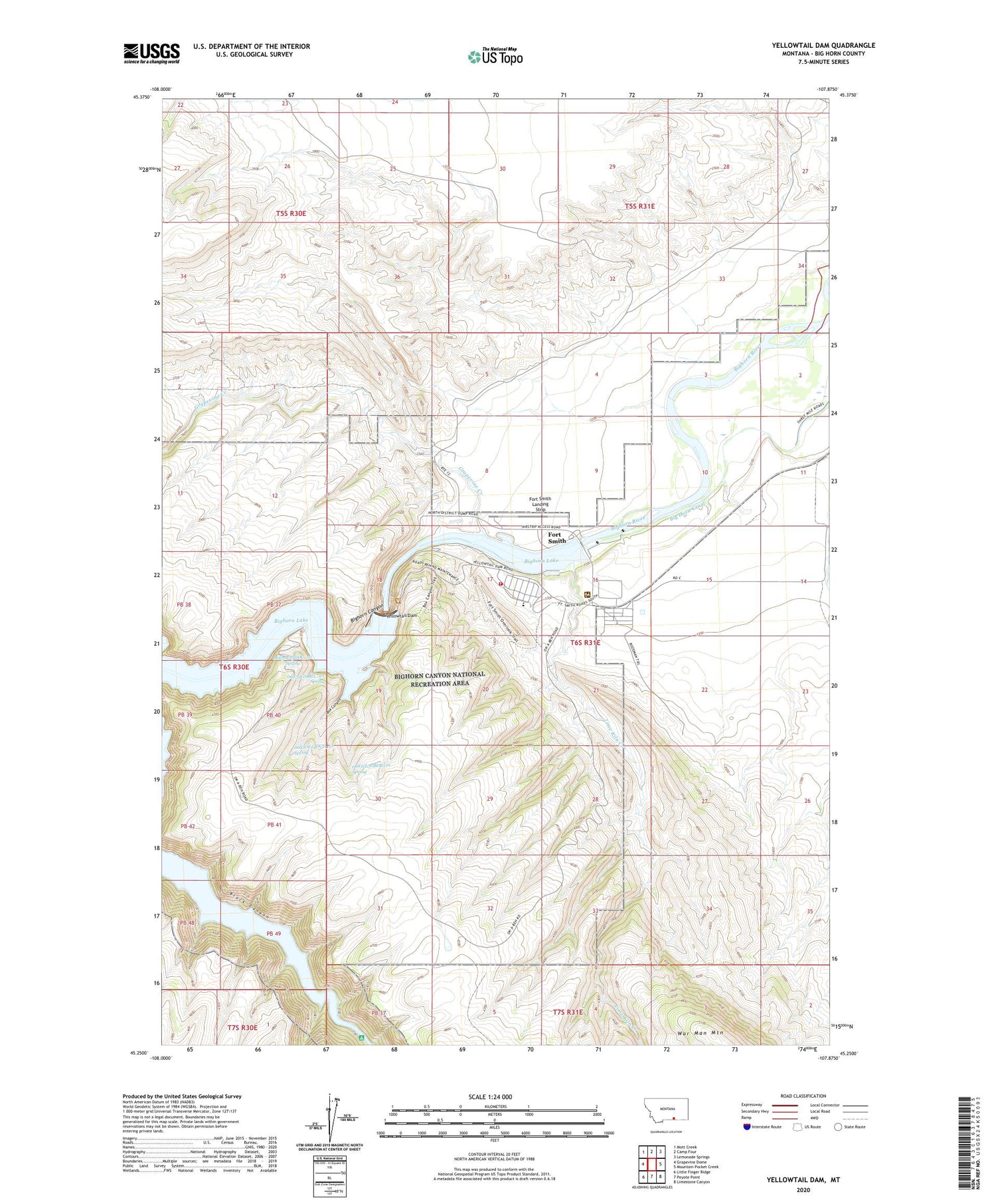 Yellowtail Dam Montana US Topo Map Image