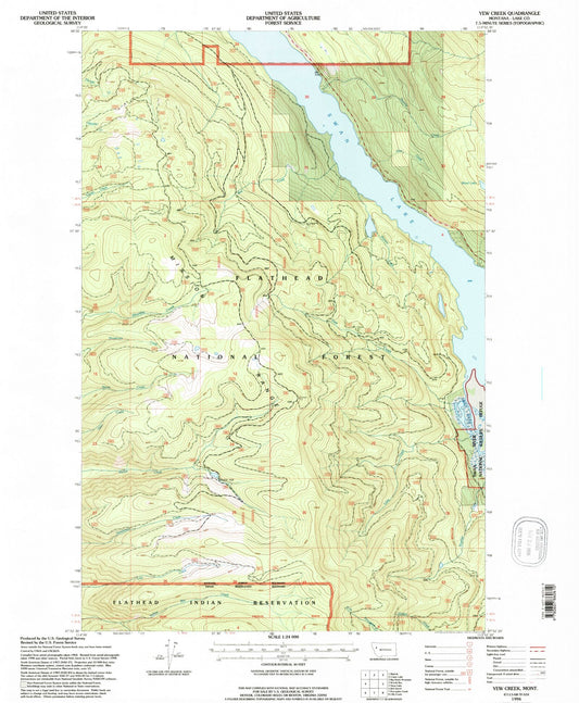 Classic USGS Yew Creek Montana 7.5'x7.5' Topo Map Image