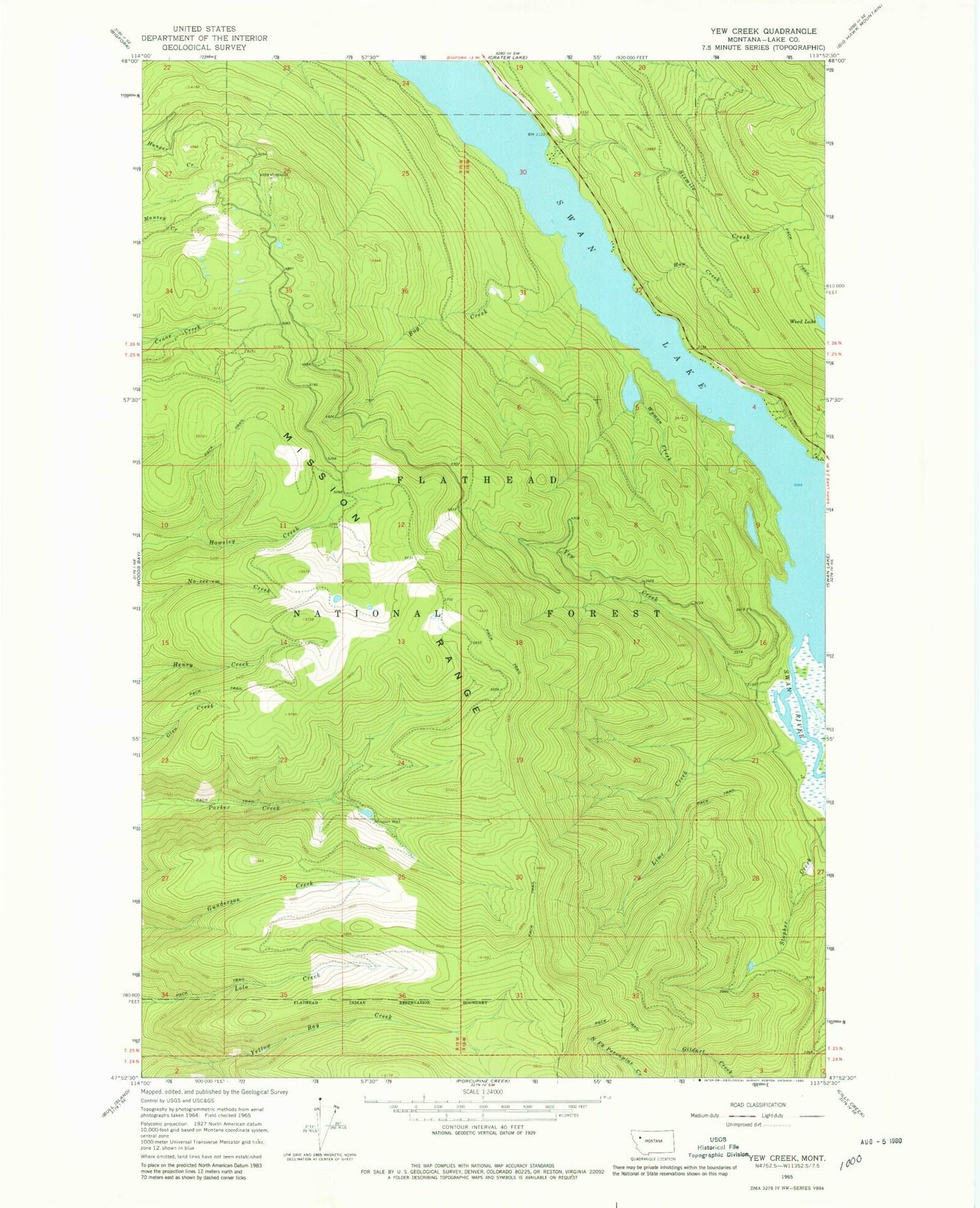 Classic USGS Yew Creek Montana 7.5'x7.5' Topo Map Image
