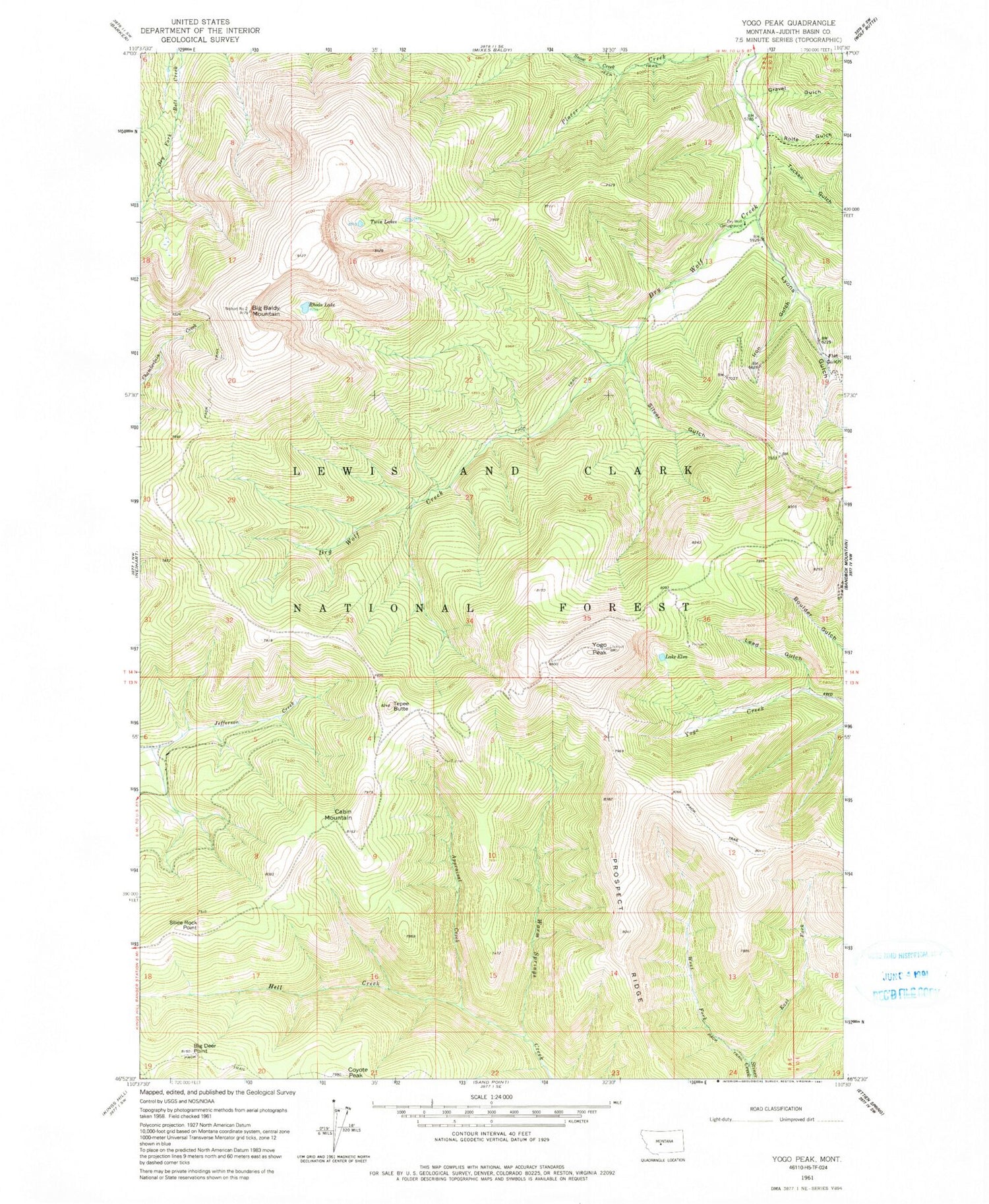 Classic USGS Yogo Peak Montana 7.5'x7.5' Topo Map Image