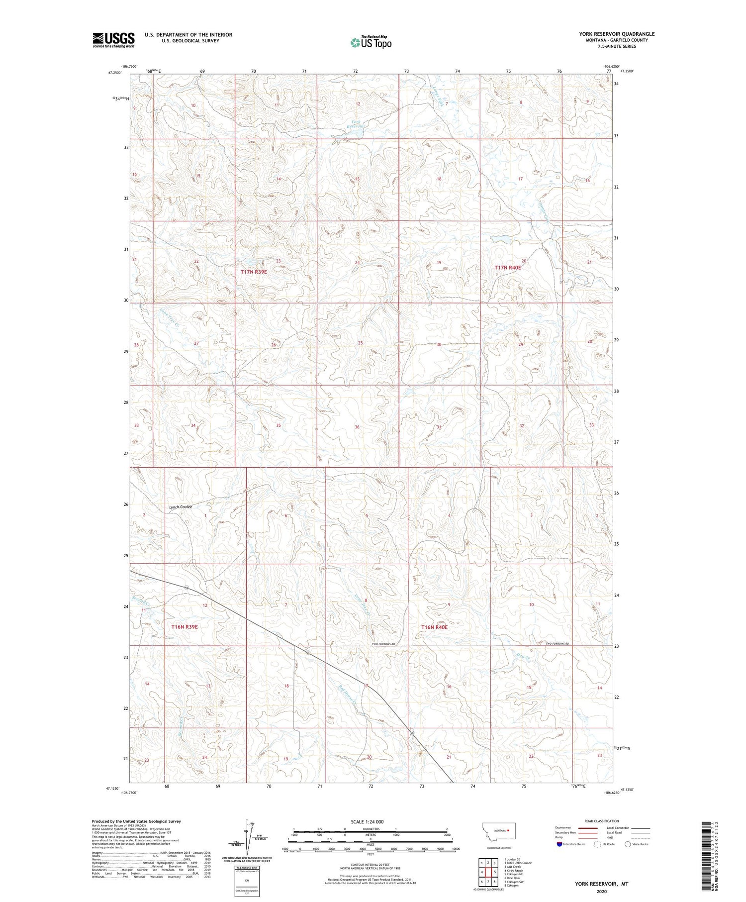 York Reservoir Montana US Topo Map Image