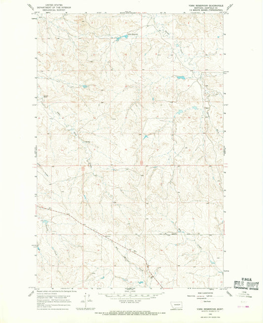 Classic USGS York Reservoir Montana 7.5'x7.5' Topo Map Image