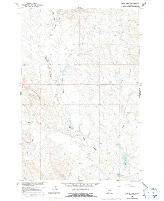 Classic USGS Zempel Lake Montana 7.5'x7.5' Topo Map Image