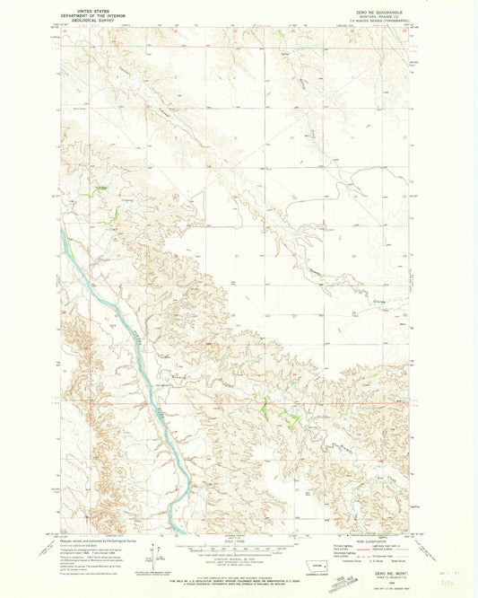 Classic USGS Zero NE Montana 7.5'x7.5' Topo Map Image