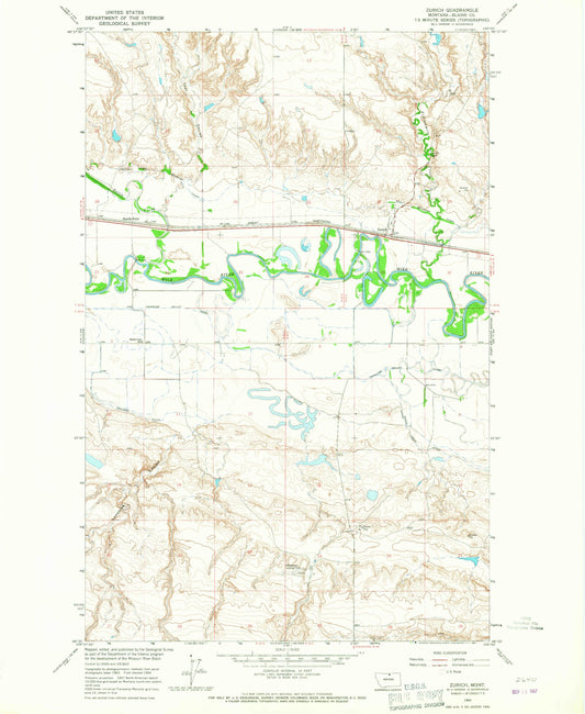 Classic USGS Zurich Montana 7.5'x7.5' Topo Map Image