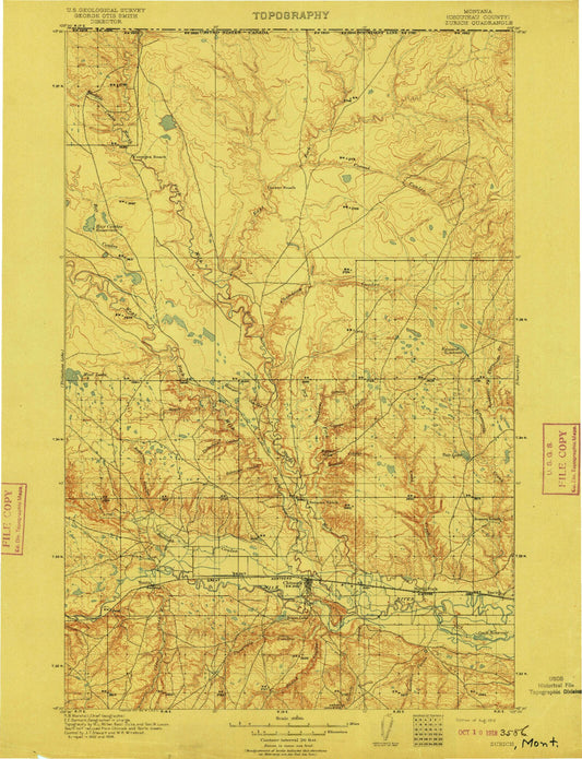 Historic 1912 Zurich Montana 30'x30' Topo Map Image