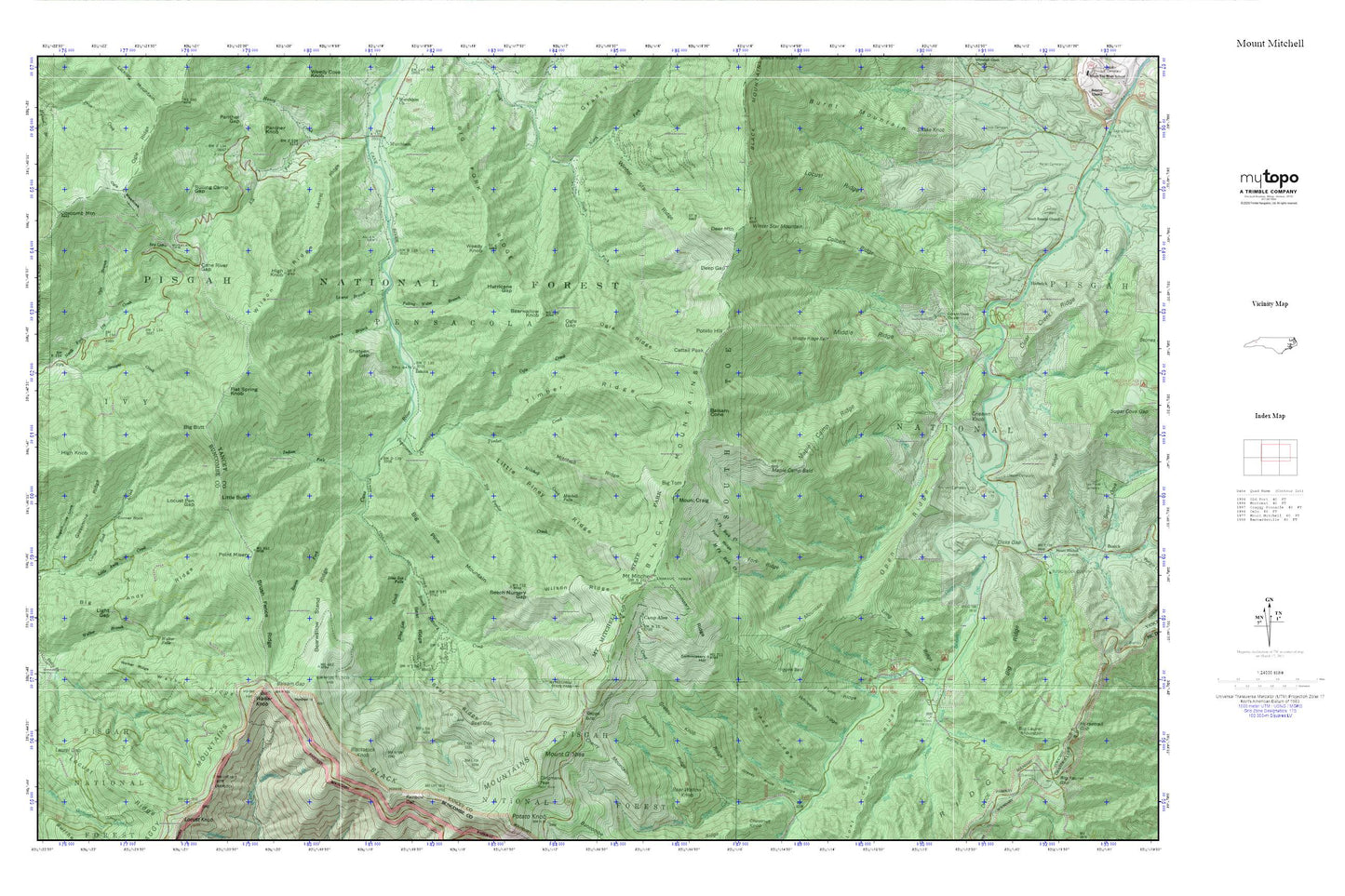 Mount Mitchell MyTopo Explorer Series Map Image
