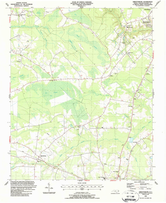Classic USGS Abbottsburg North Carolina 7.5'x7.5' Topo Map Image