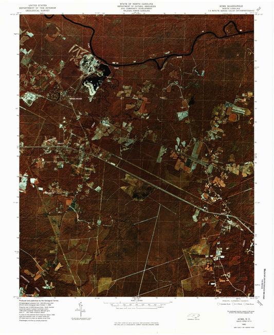 Classic USGS Acme North Carolina 7.5'x7.5' Topo Map Image