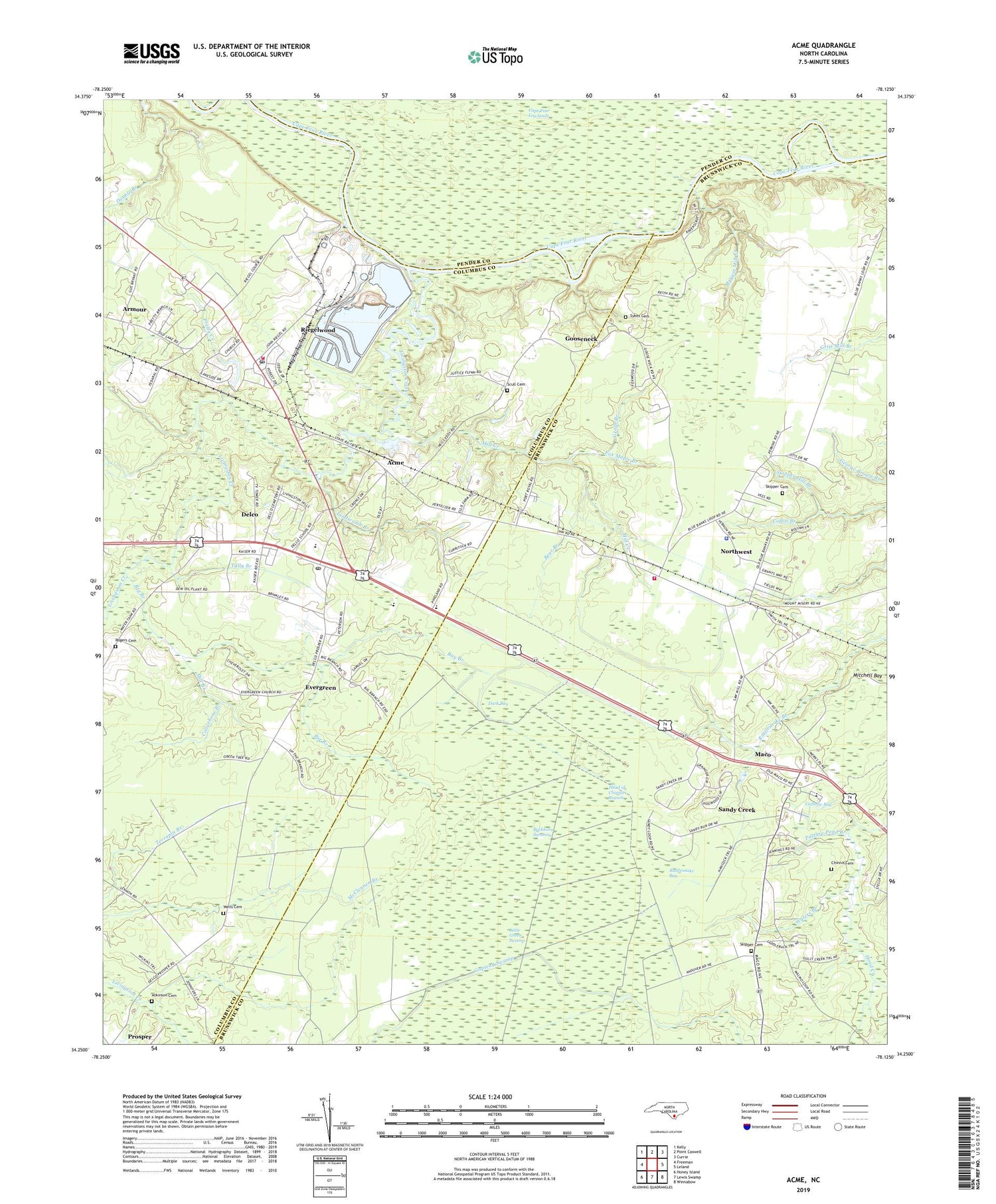 Acme North Carolina US Topo Map Image