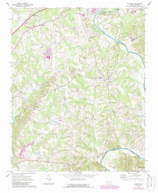Classic USGS Advance North Carolina 7.5'x7.5' Topo Map Image