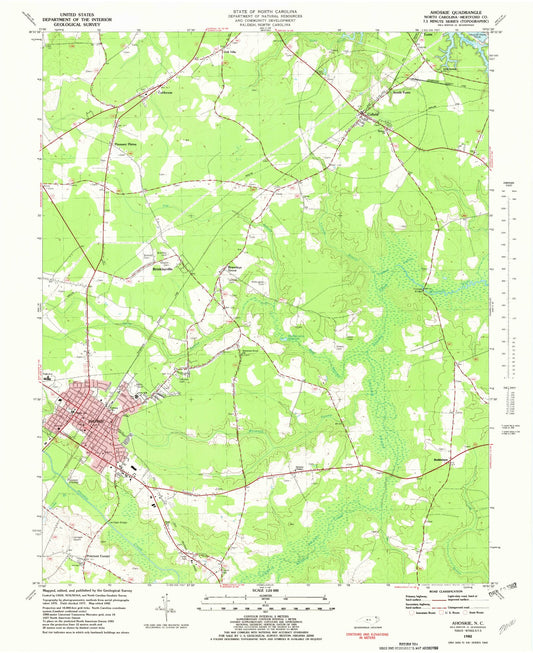 Classic USGS Ahoskie North Carolina 7.5'x7.5' Topo Map Image