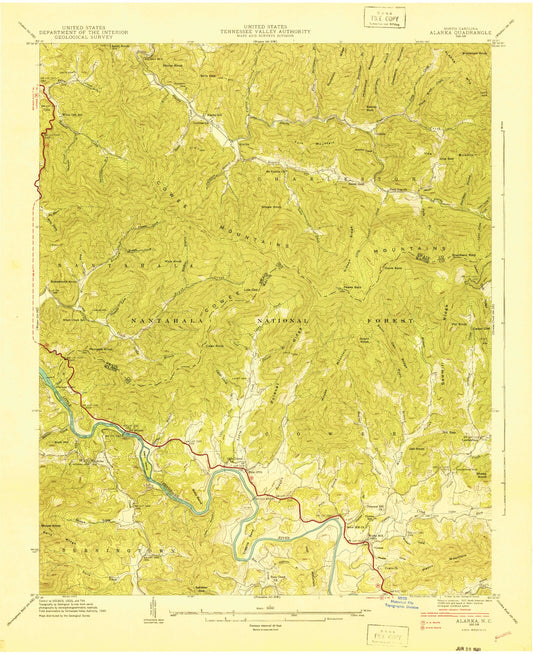 Classic USGS Alarka North Carolina 7.5'x7.5' Topo Map Image