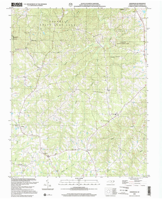 Classic USGS Anderson North Carolina 7.5'x7.5' Topo Map Image