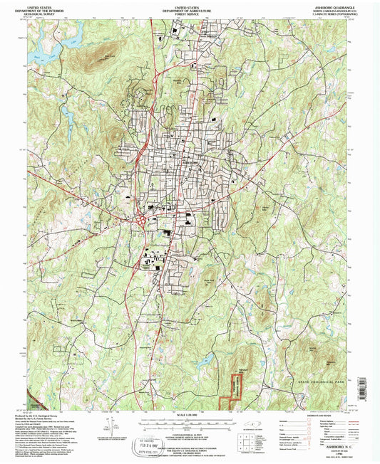 Classic USGS Asheboro North Carolina 7.5'x7.5' Topo Map Image