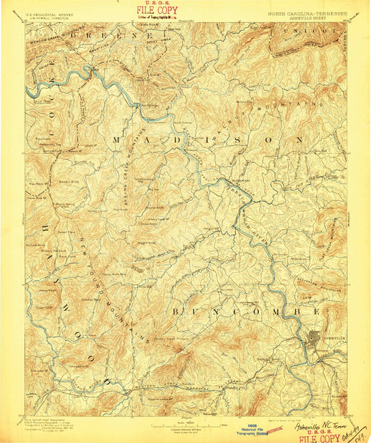 Historic 1894 Asheville North Carolina 30'x30' Topo Map Image
