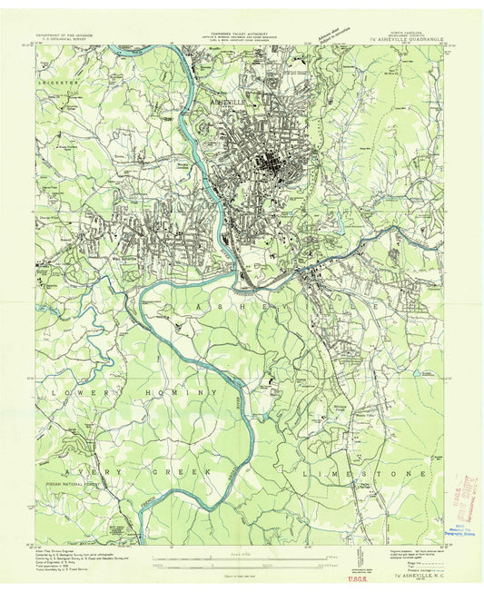 USGS Classic Asheville North Carolina 7.5'x7.5' Topo Map Image