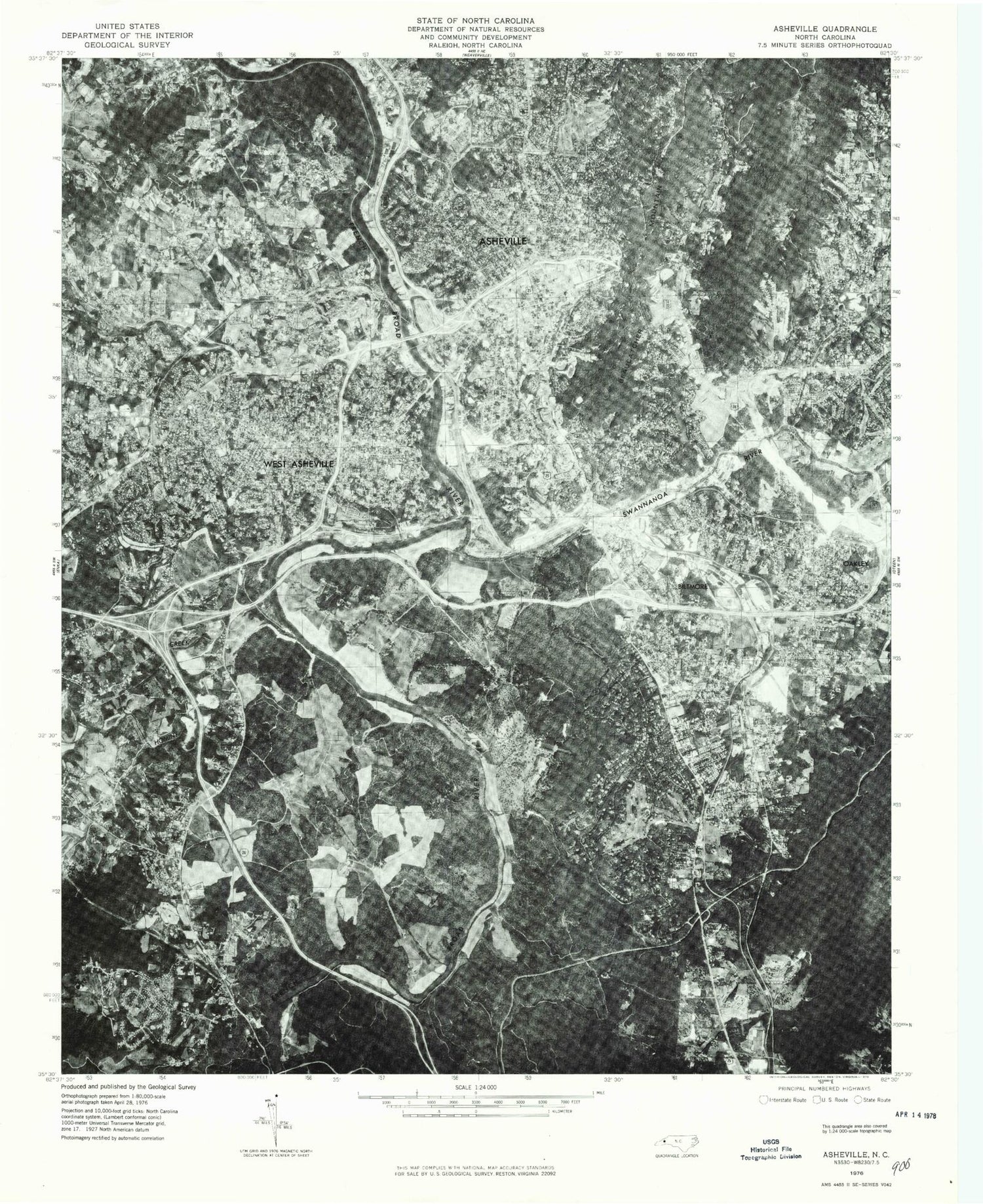 USGS Classic Asheville North Carolina 7.5'x7.5' Topo Map Image
