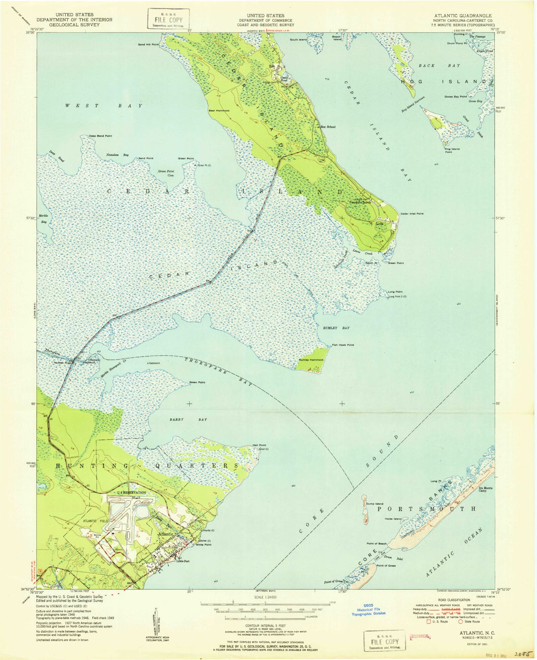 Carte Topographique Originale USGS – Little Fishing Point, NC, 1951