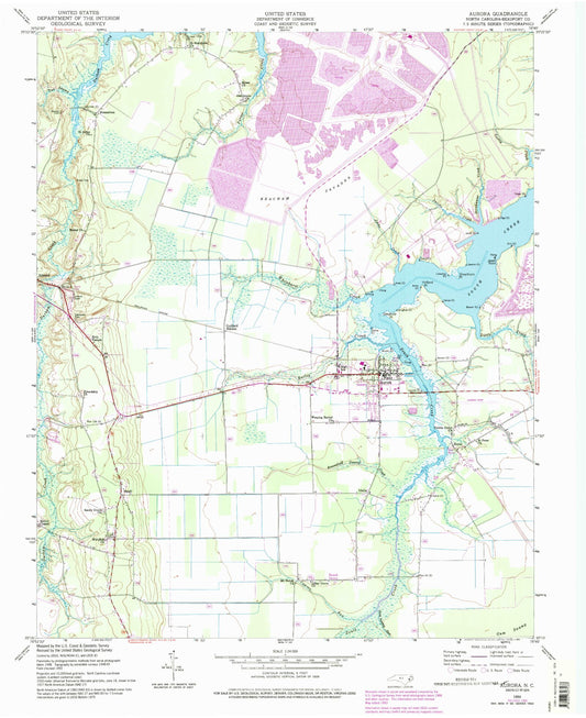 Classic USGS Aurora North Carolina 7.5'x7.5' Topo Map Image