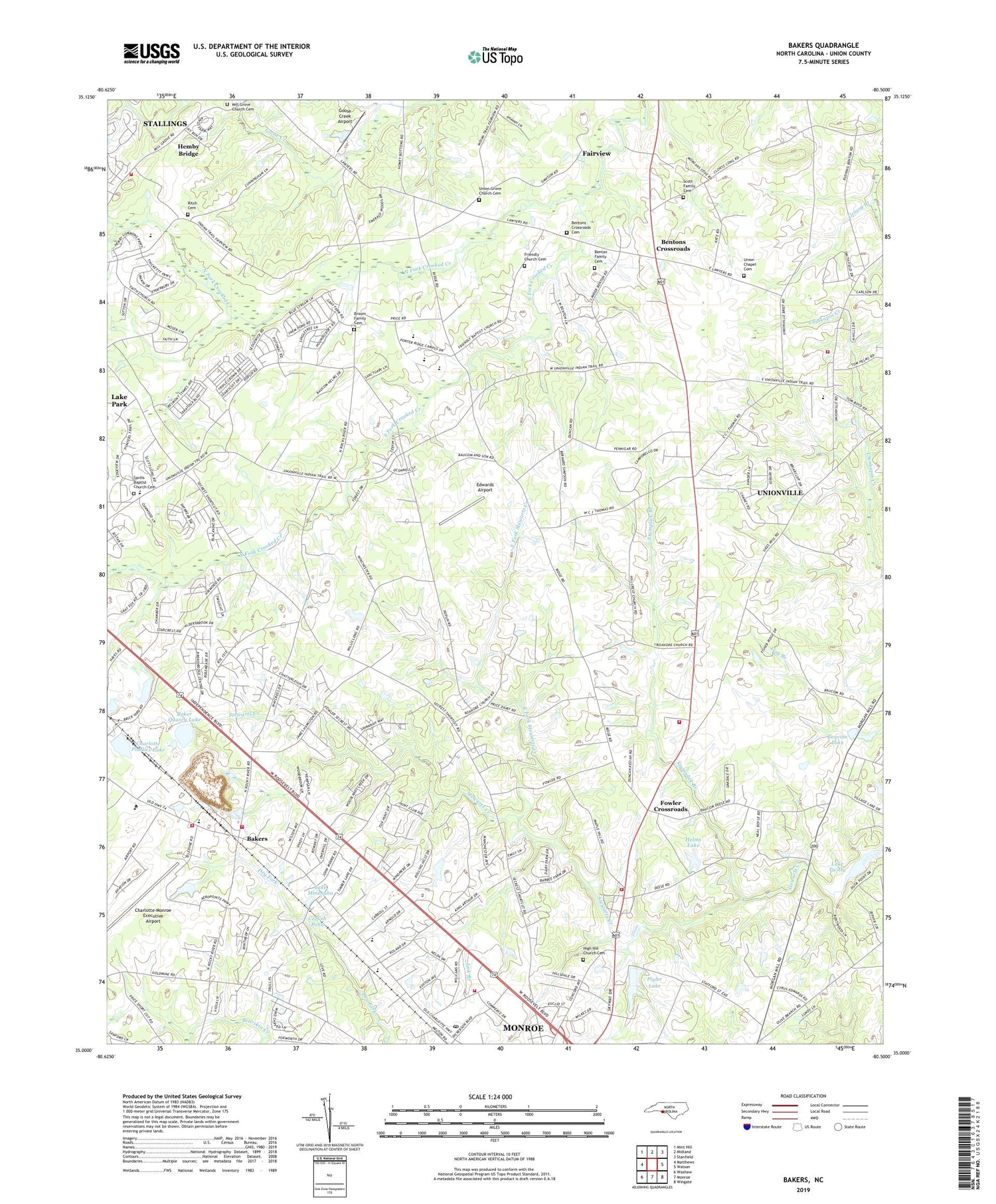 Bakers North Carolina US Topo Map Image