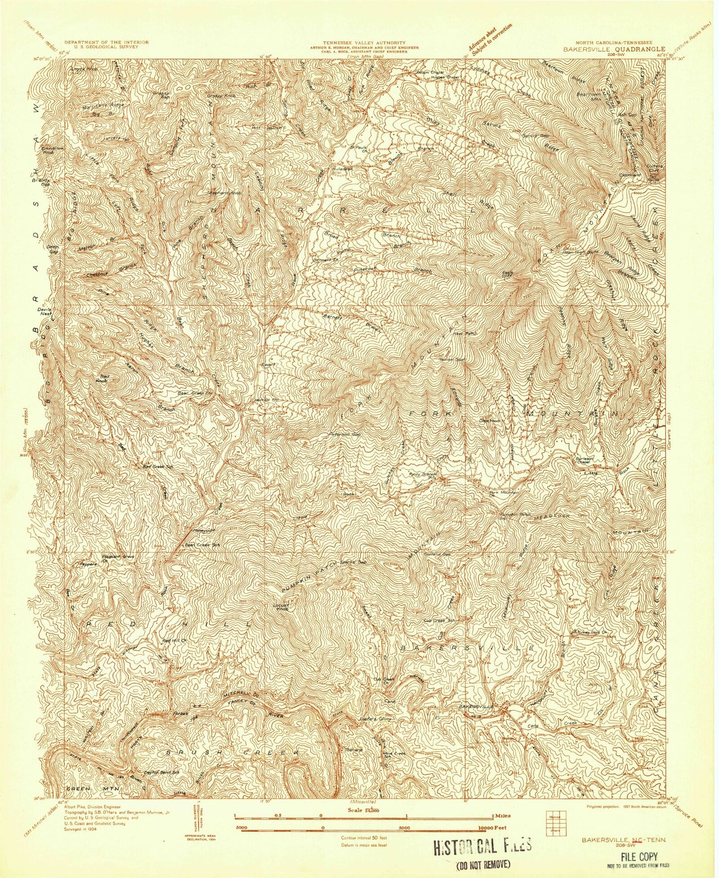 Classic USGS Bakersville North Carolina 7.5'x7.5' Topo Map Image