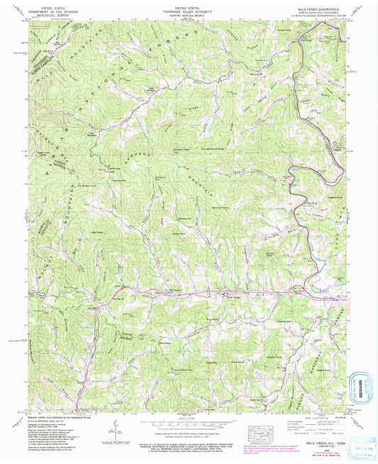 Classic USGS Bald Creek North Carolina 7.5'x7.5' Topo Map Image