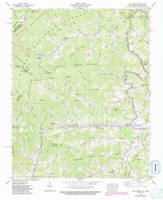 Classic USGS Bald Creek North Carolina 7.5'x7.5' Topo Map Image