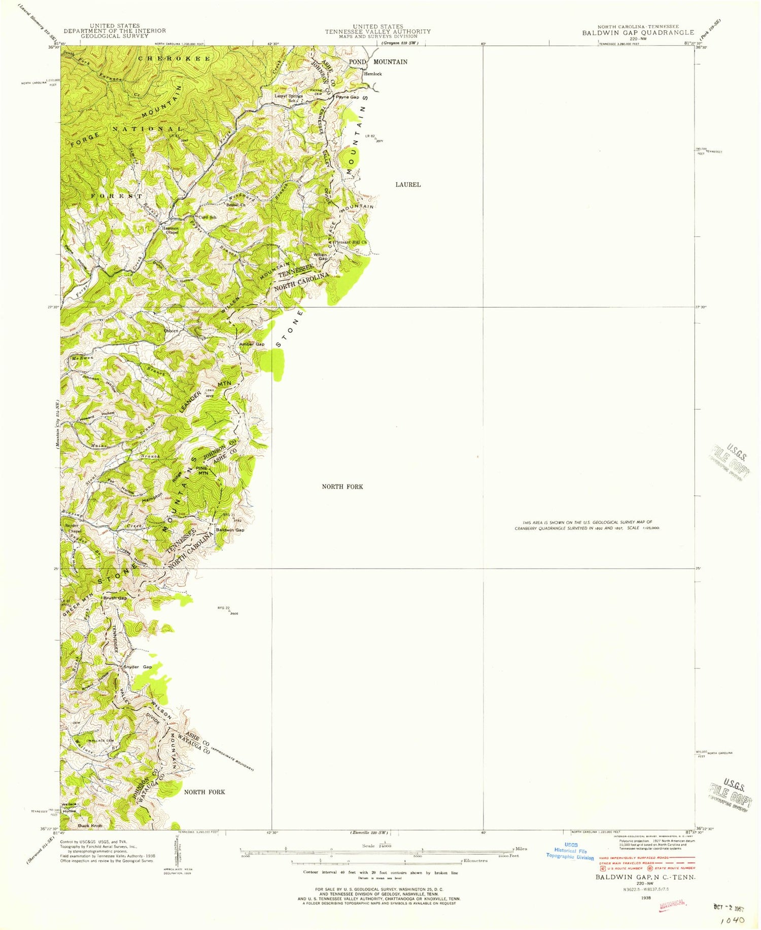 Classic USGS Baldwin Gap North Carolina 7.5'x7.5' Topo Map Image