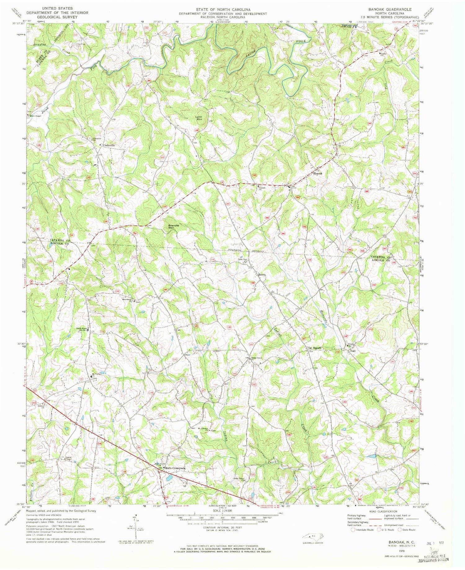 Classic USGS Banoak North Carolina 7.5'x7.5' Topo Map Image