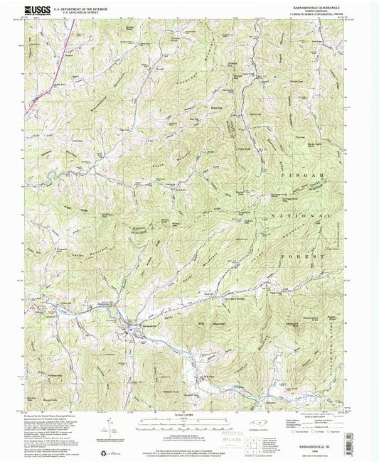 Classic USGS Barnardsville North Carolina 7.5'x7.5' Topo Map Image