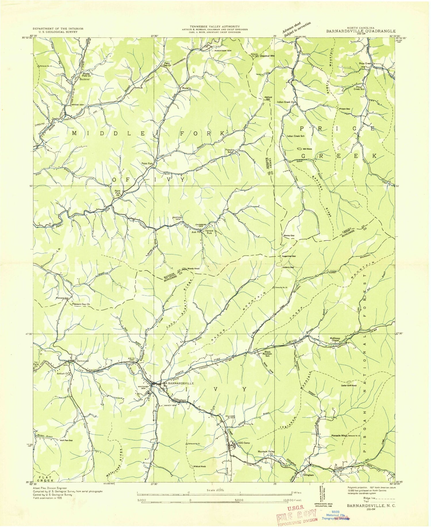 Classic USGS Barnardsville North Carolina 7.5'x7.5' Topo Map Image