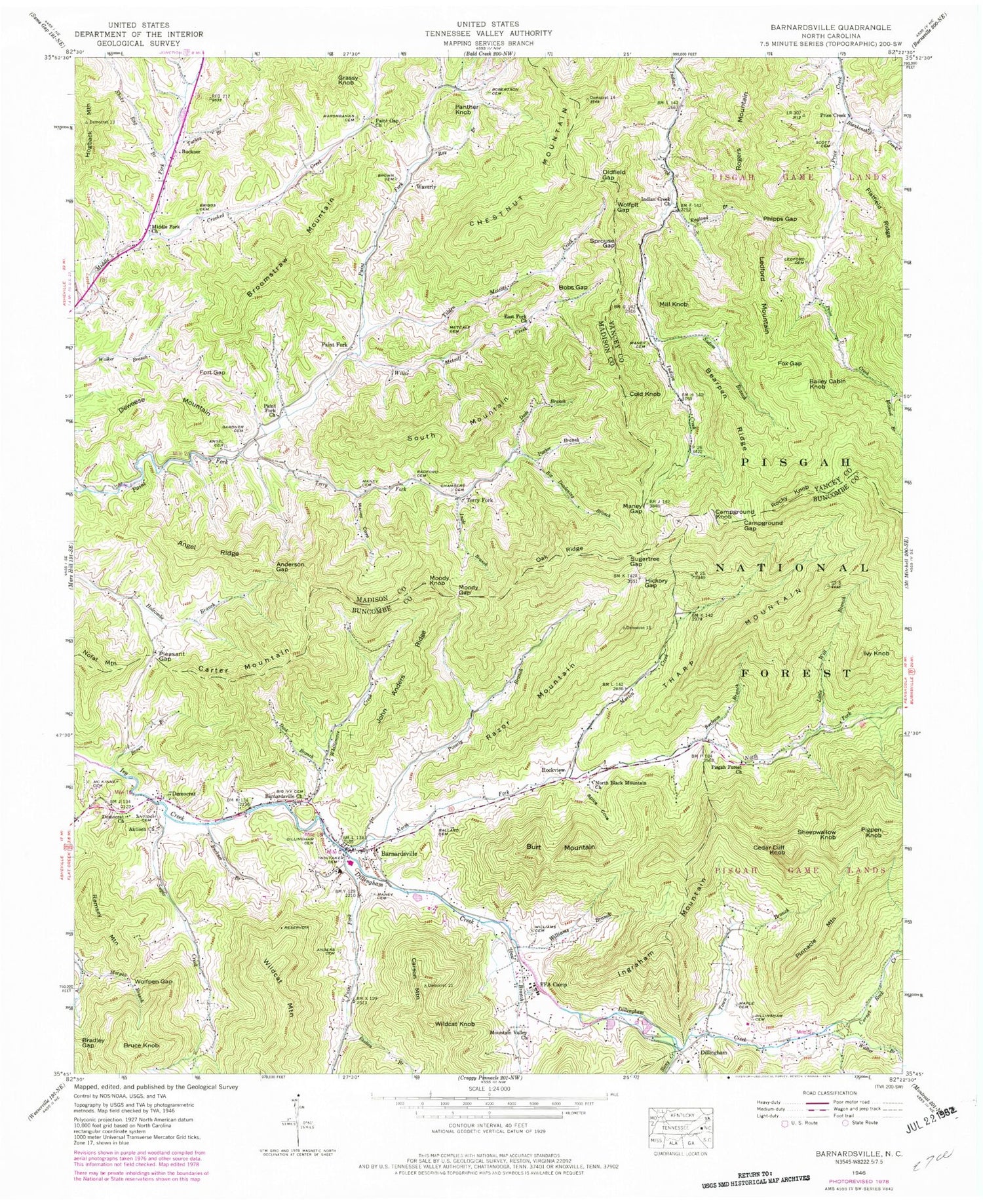 Classic USGS Barnardsville North Carolina 7.5'x7.5' Topo Map Image