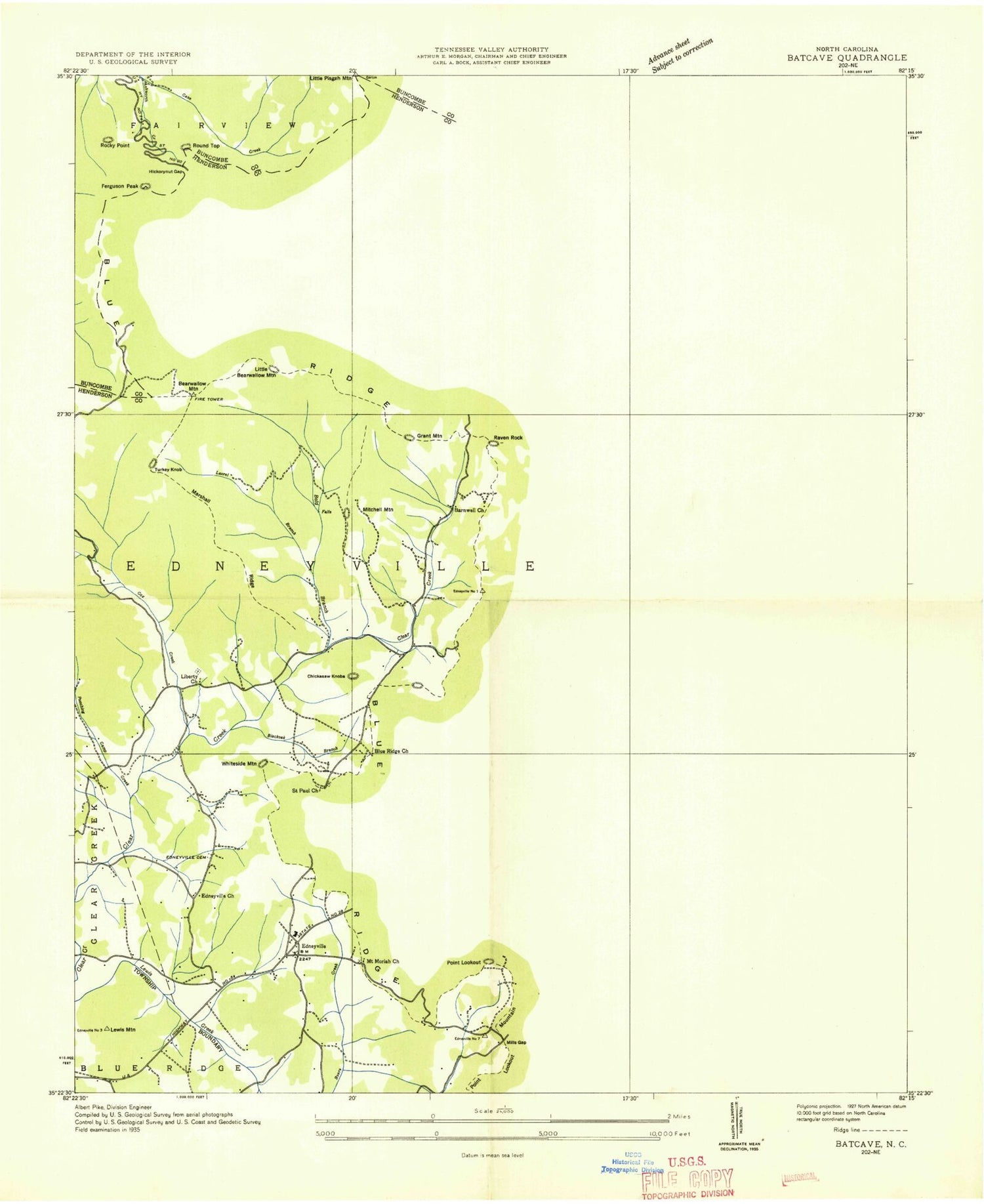 Classic USGS Bat Cave North Carolina 7.5'x7.5' Topo Map Image