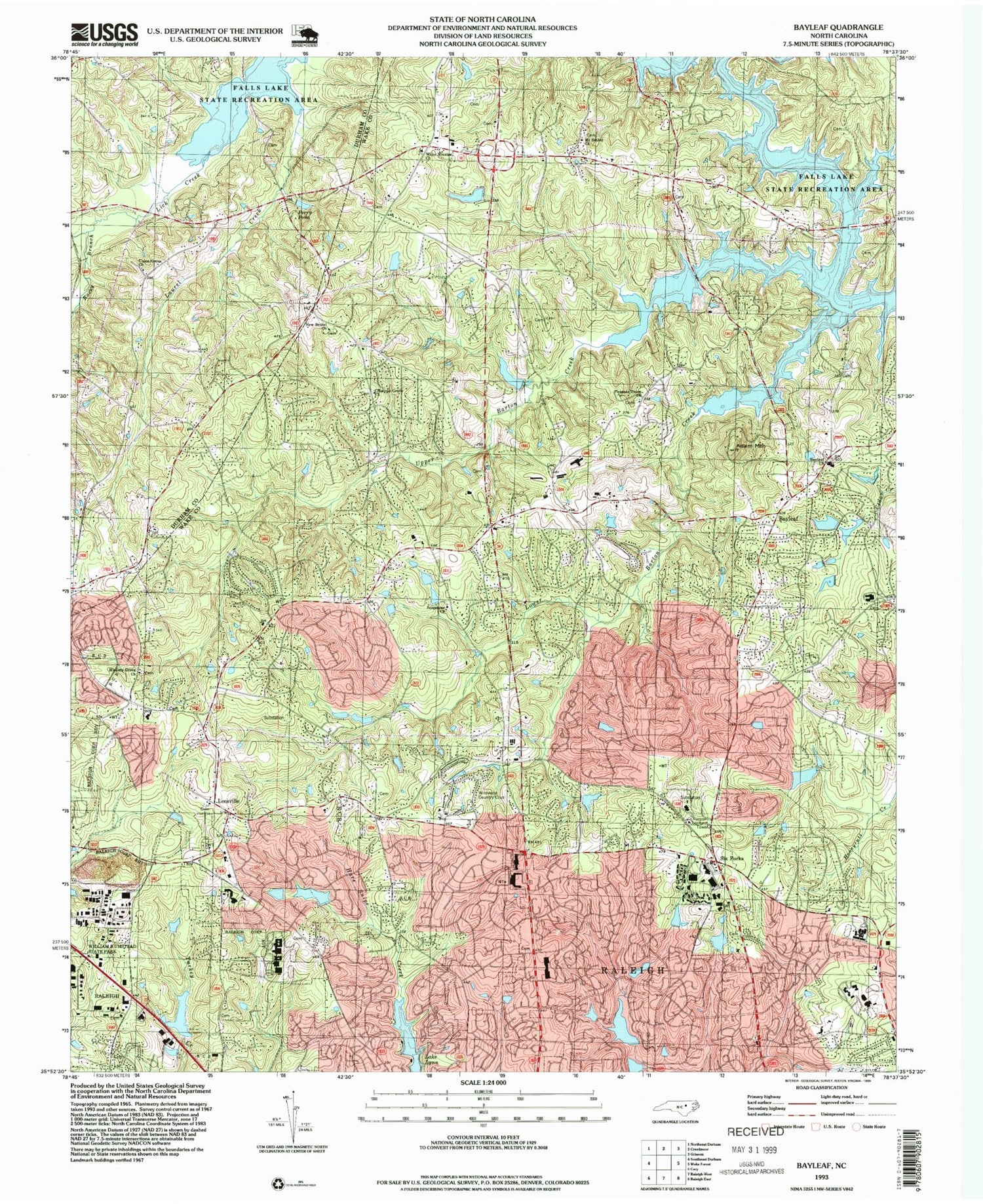 Classic USGS Bayleaf North Carolina 7.5'x7.5' Topo Map Image