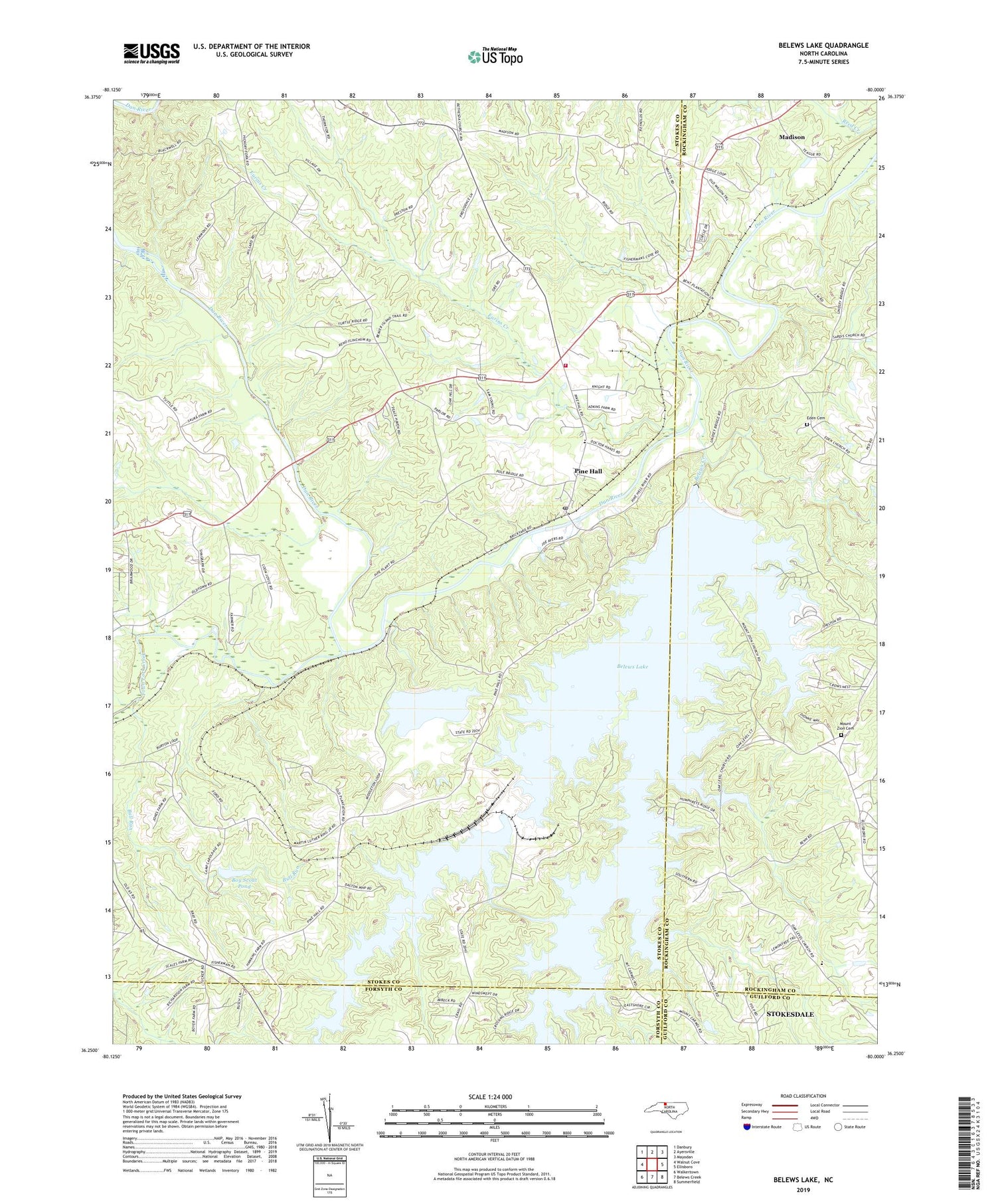 Belews Lake North Carolina US Topo Map Image