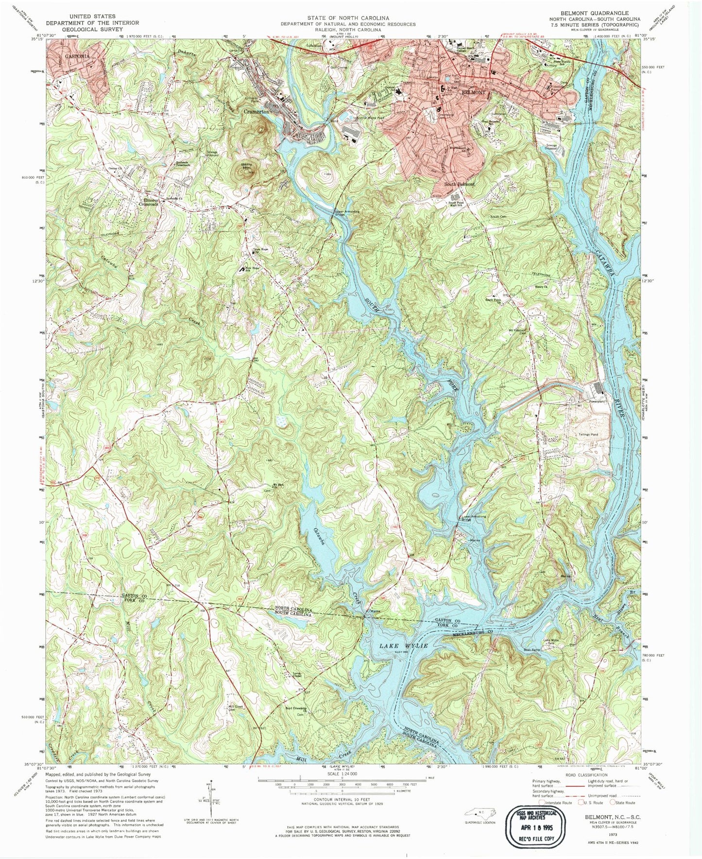 Classic USGS Belmont North Carolina 7.5'x7.5' Topo Map Image